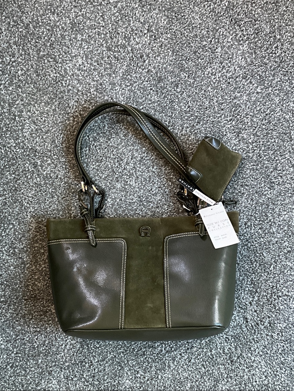 Etienne Aigner Olive Green Leather & Suede Shoulder Bag